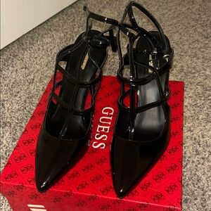 Guess Glossy Black Strappy Heels